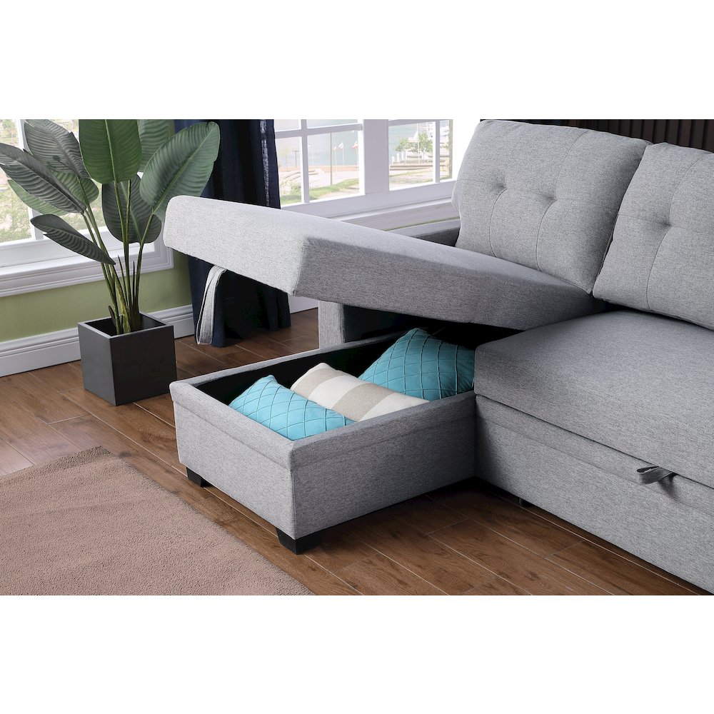 Devion Furniture Polyester Fabric Reversible Sleeper Sectional Sofa - Light Gray. Picture 6