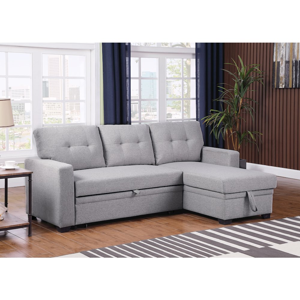 Devion Furniture Polyester Fabric Reversible Sleeper Sectional Sofa - Light Gray. Picture 12