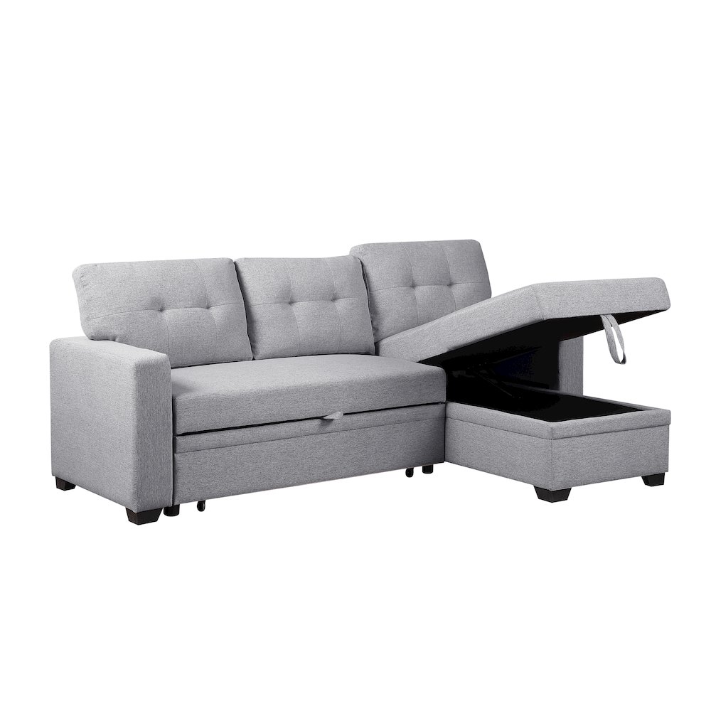 Devion Furniture Polyester Fabric Reversible Sleeper Sectional Sofa - Light Gray. Picture 9