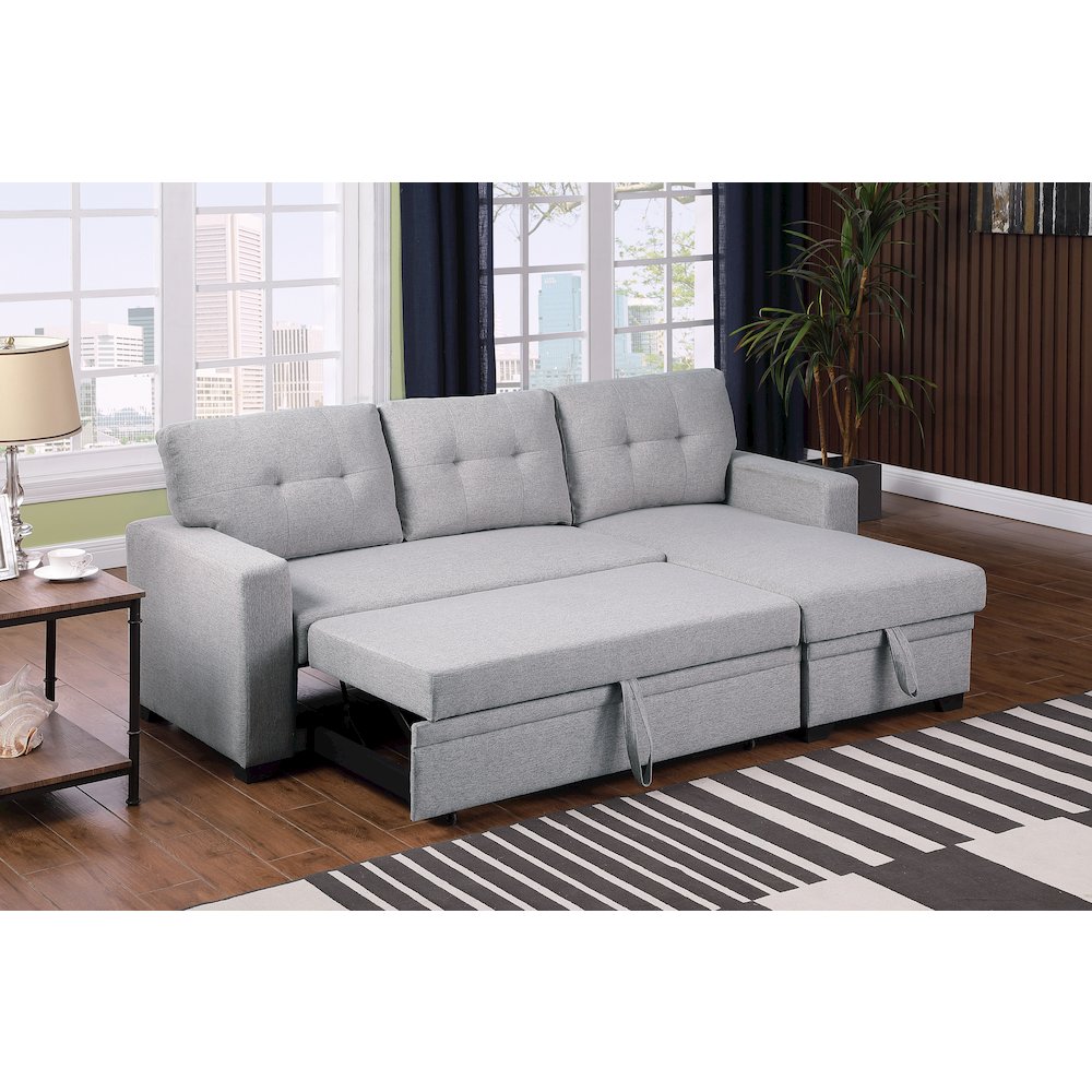 Devion Furniture Polyester Fabric Reversible Sleeper Sectional Sofa - Light Gray. Picture 10