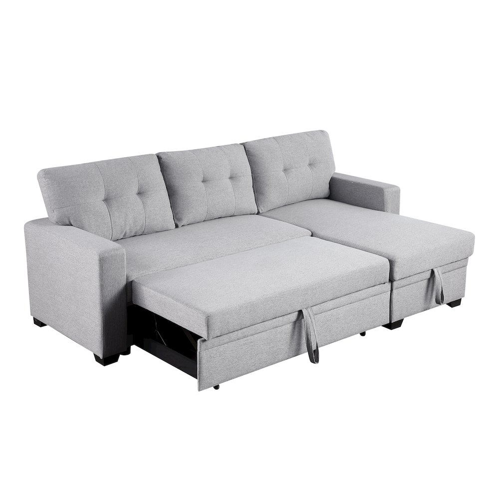 Devion Furniture Polyester Fabric Reversible Sleeper Sectional Sofa - Light Gray. Picture 11