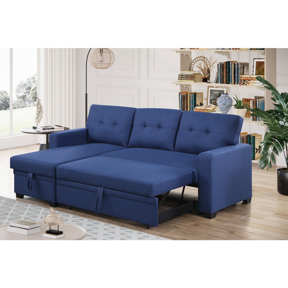 Devion Furniture Polyester Fabric Reversible Sleeper Sectional Sofa-Blue. Picture 3