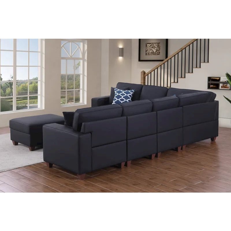 Shayle Artificial Leather Modular Sectional With Ottoman - Black. Picture 4