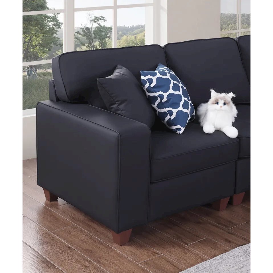 Shayle Artificial Leather Modular Sectional With Ottoman - Black. Picture 7