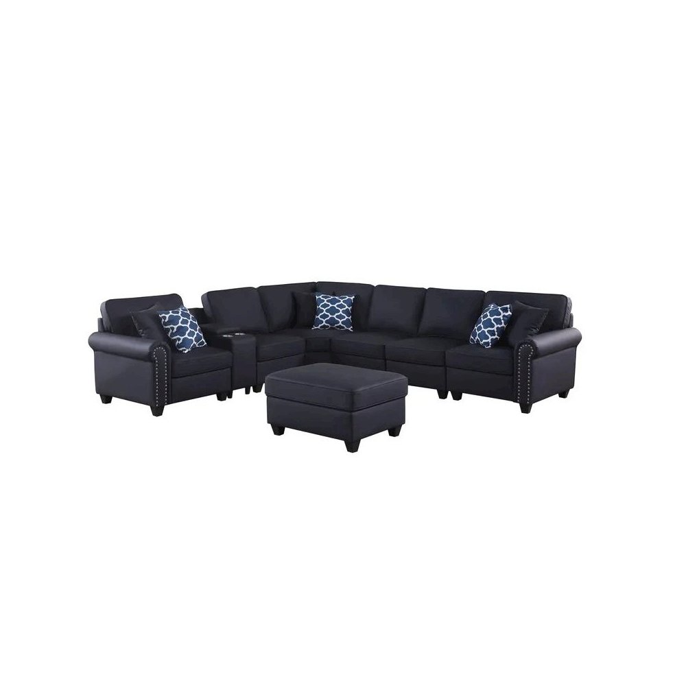 Artificial Leather Modular Sectional Sofa with ottoman and cupholder console. Picture 4