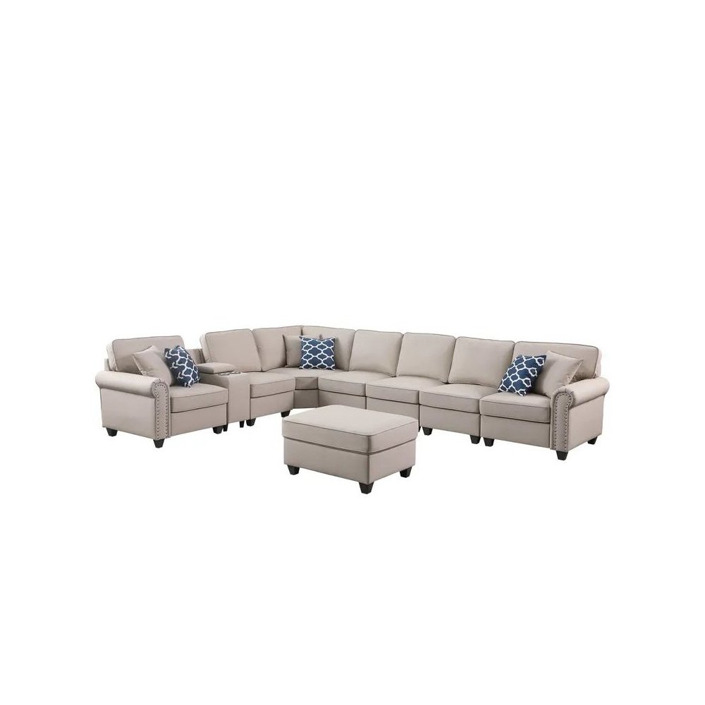 Ella Faux Leather Modular Sectional Sofa with ottoman and cupholder console. Picture 3