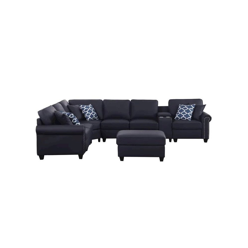 Artificial Leather Modular Sectional Sofa with ottoman and cupholder console. Picture 1
