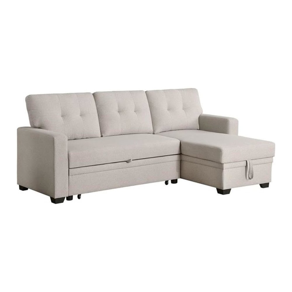 Devion Furniture Polyester Fabric Reversible Sleeper Sectional Sofa-Beige. Picture 2