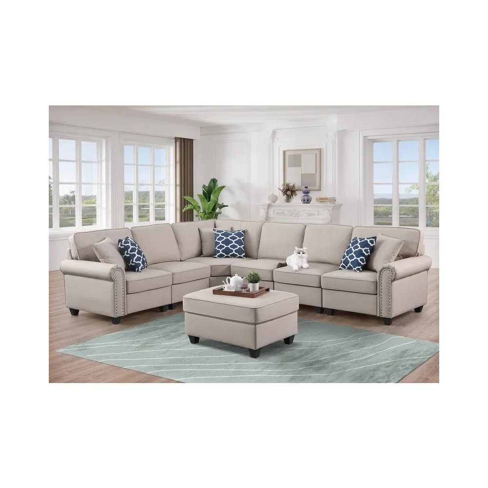 Bozhanka Artificial Leather Modular Sectional With Ottoman. Picture 4