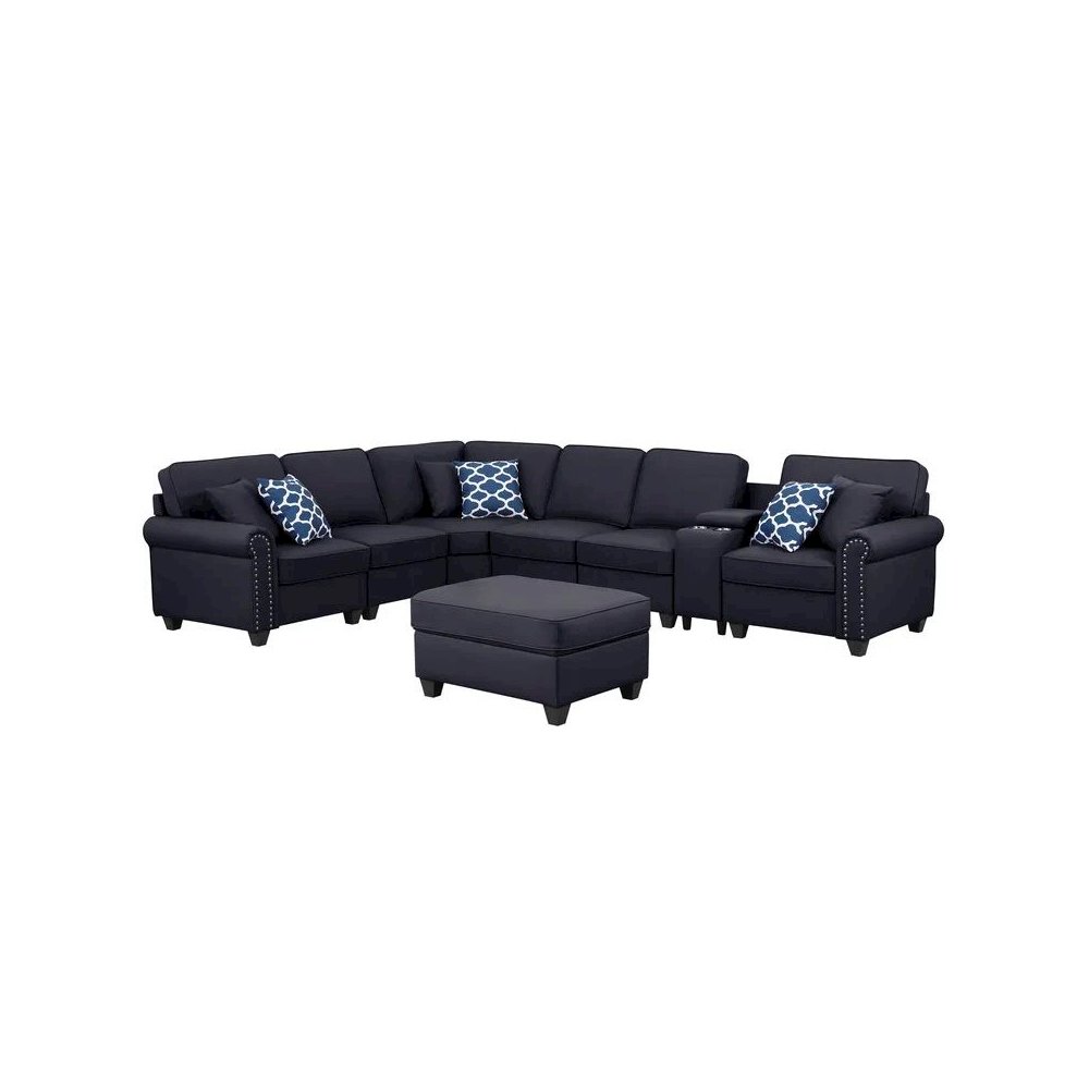 Artificial Leather Modular Sectional Sofa with ottoman and cupholder console. Picture 6