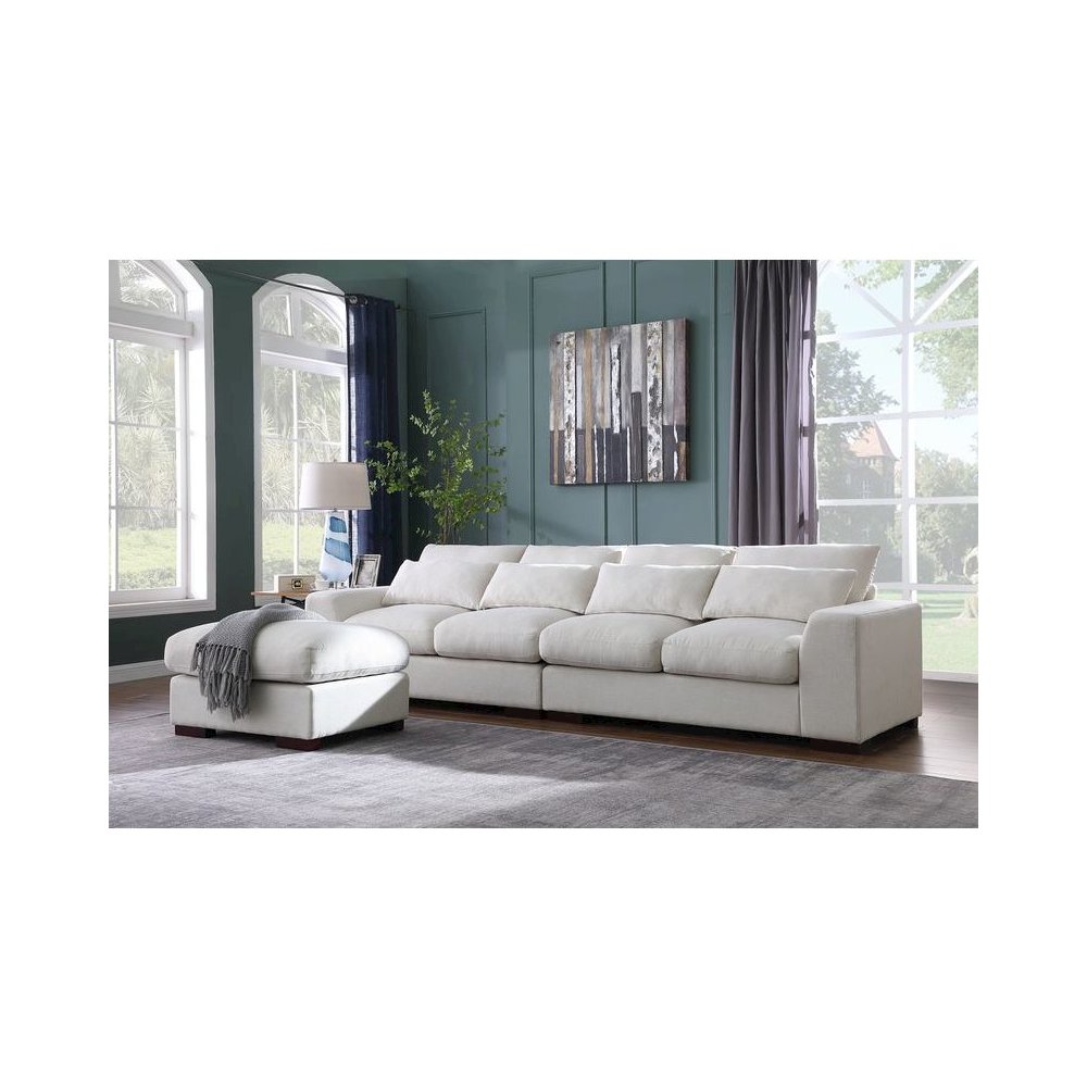 123.24'' Fabric Square Arm Modular Reversible Sectional Sofa & Ottoman-Beige. Picture 1