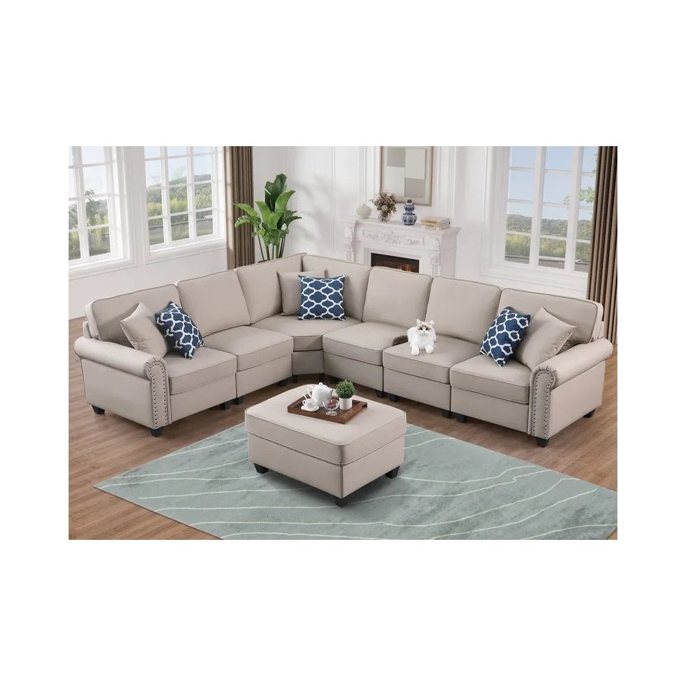 Bozhanka Artificial Leather Modular Sectional With Ottoman. Picture 7