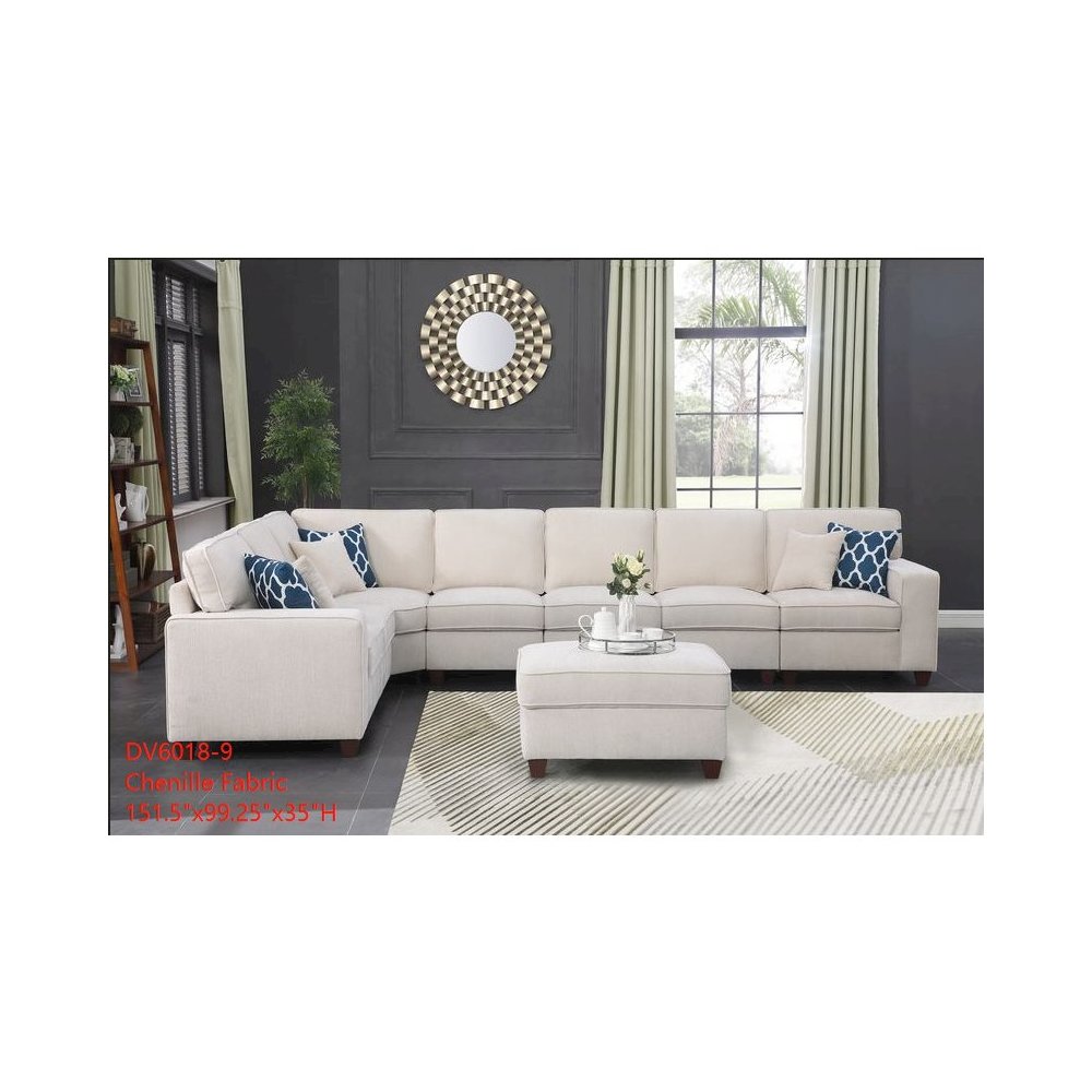 Devion Furniture 8-Piece Upholstered Modern Chenille Sectional in Beige. Picture 1