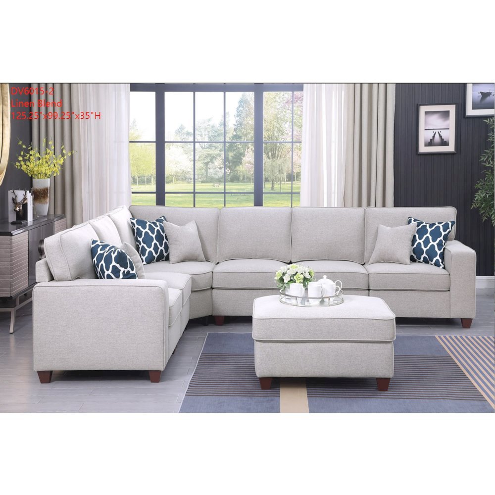 Devion Furniture 7-Piece Upholstered Fabric Sectional with Ottoman in Light Gray. Picture 2