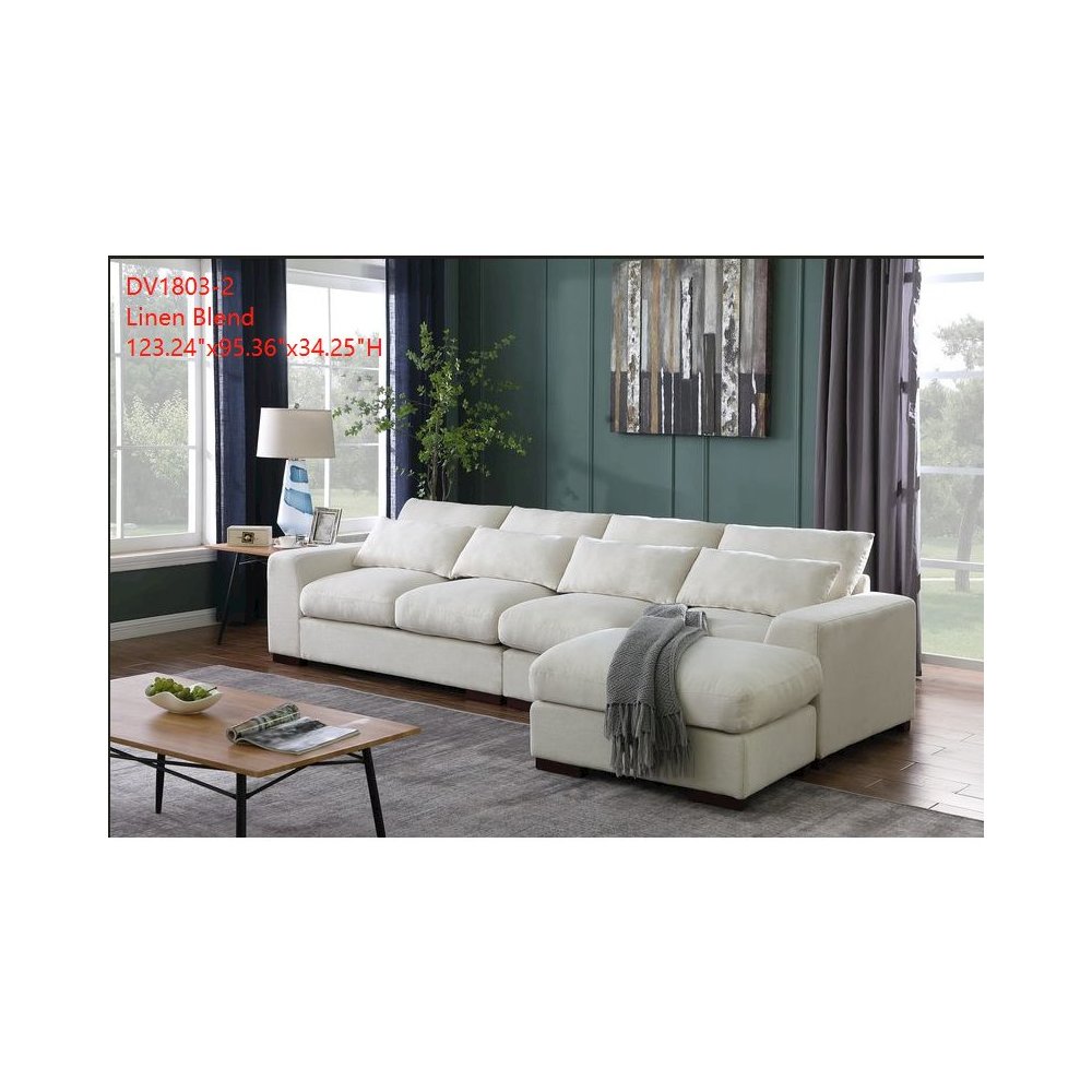 123.24'' Fabric Square Arm Modular Reversible Sectional Sofa & Ottoman-Beige. Picture 2
