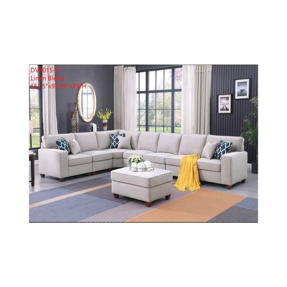 Devion Furniture 8-Piece Upholstered Fabric Sectional with Ottoman in Light Gray. Picture 2