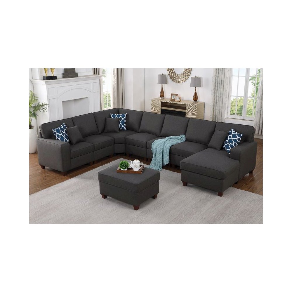 Devion Furniture 8-Piece Upholstered Modern Fabric Sectional in Dark Gray. Picture 1