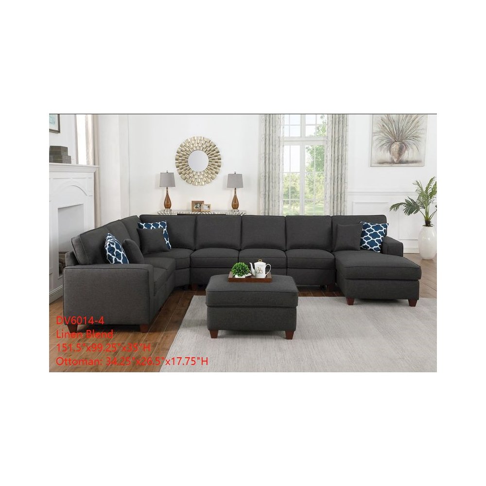Devion Furniture 8-Piece Upholstered Modern Fabric Sectional in Dark Gray. Picture 2