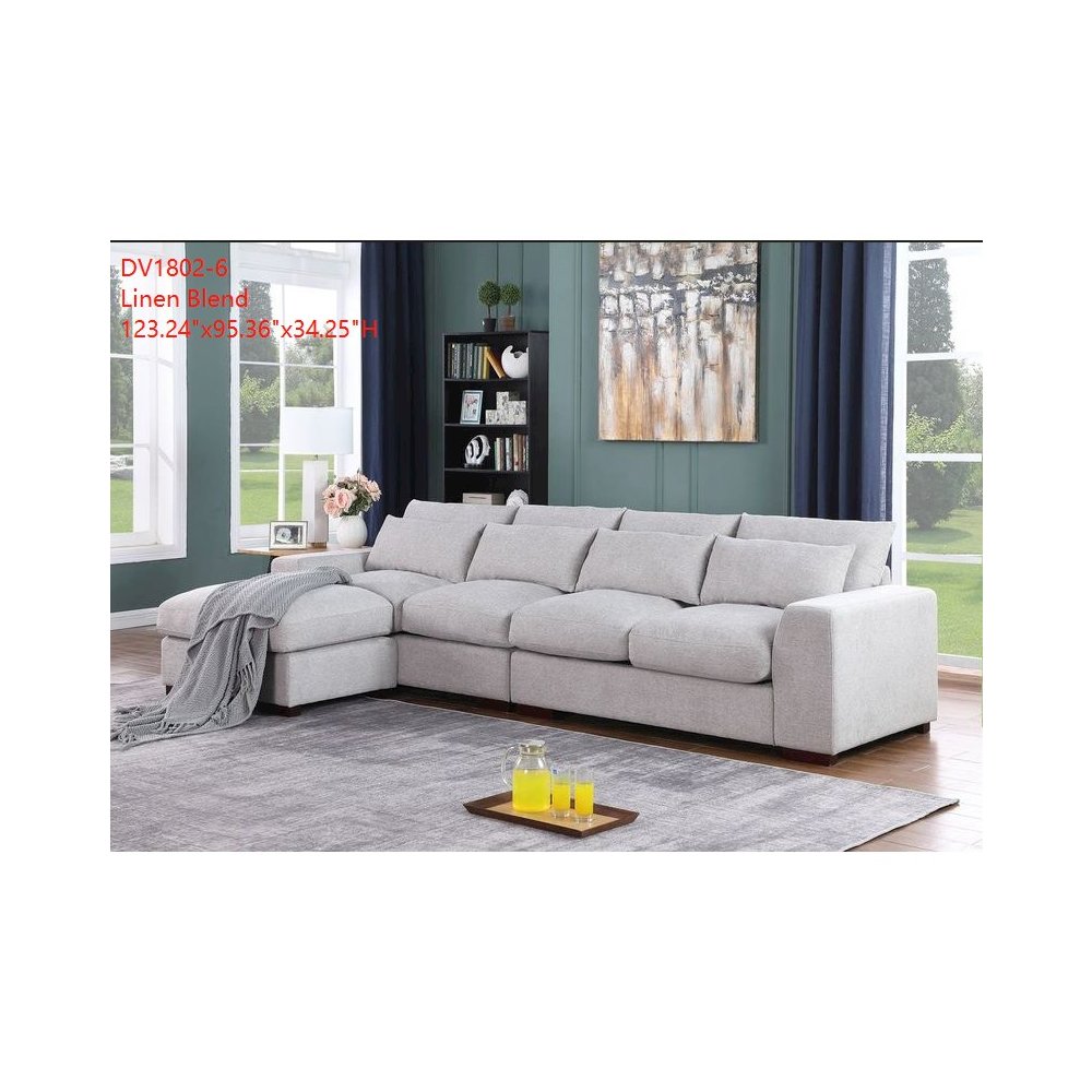 123.24'' Fabric Square Arm Modular Reversible Sectional Sofa & Ottoman-LightGray. Picture 2