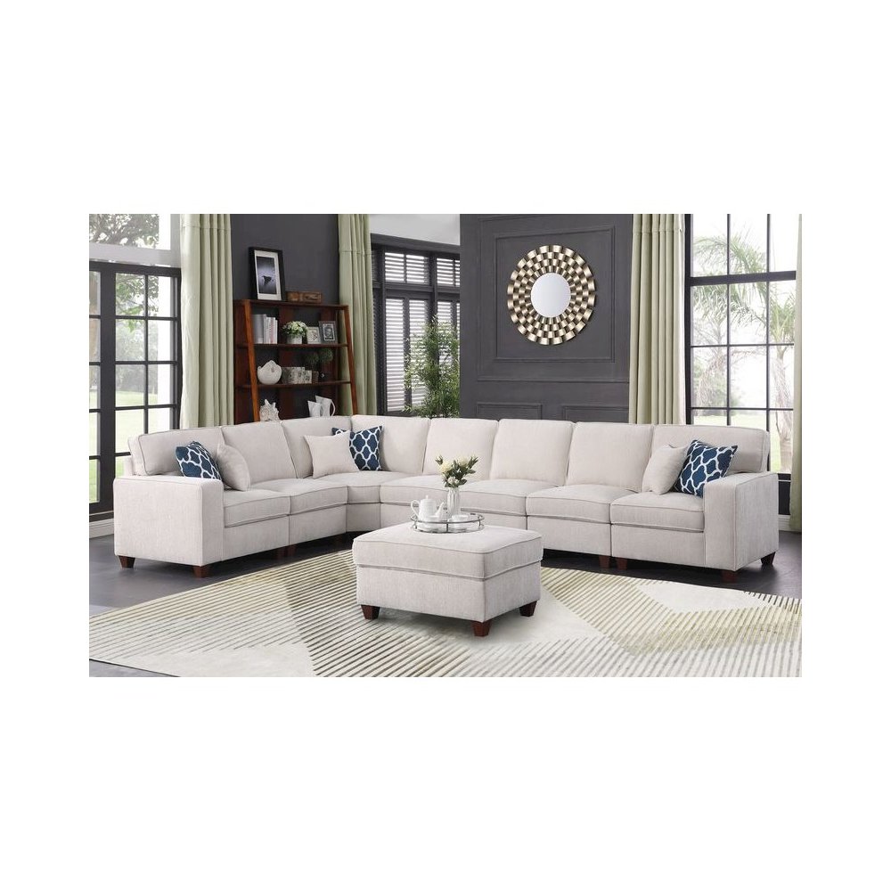 Devion Furniture 8-Piece Upholstered Modern Chenille Sectional in Beige. Picture 2