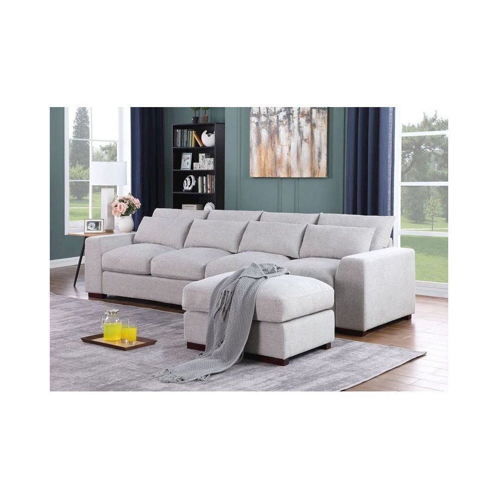 123.24'' Fabric Square Arm Modular Reversible Sectional Sofa & Ottoman-LightGray. Picture 1