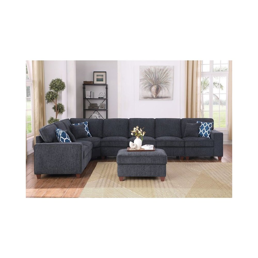 Devion Furniture 8-Piece Upholstered Modern Chenille Sectional in Black. Picture 2