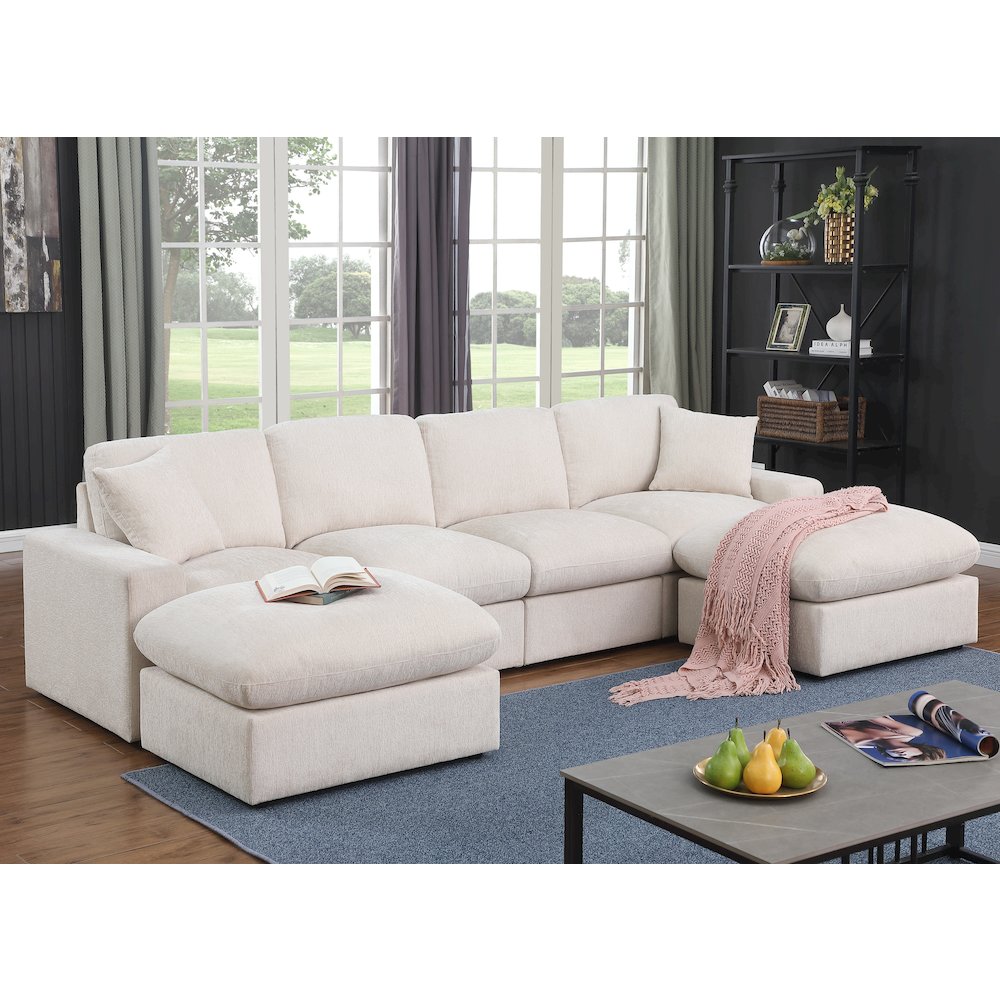 Tolzmann Sectional Sofa With 2 Ottomans - Beige Chenille. Picture 1