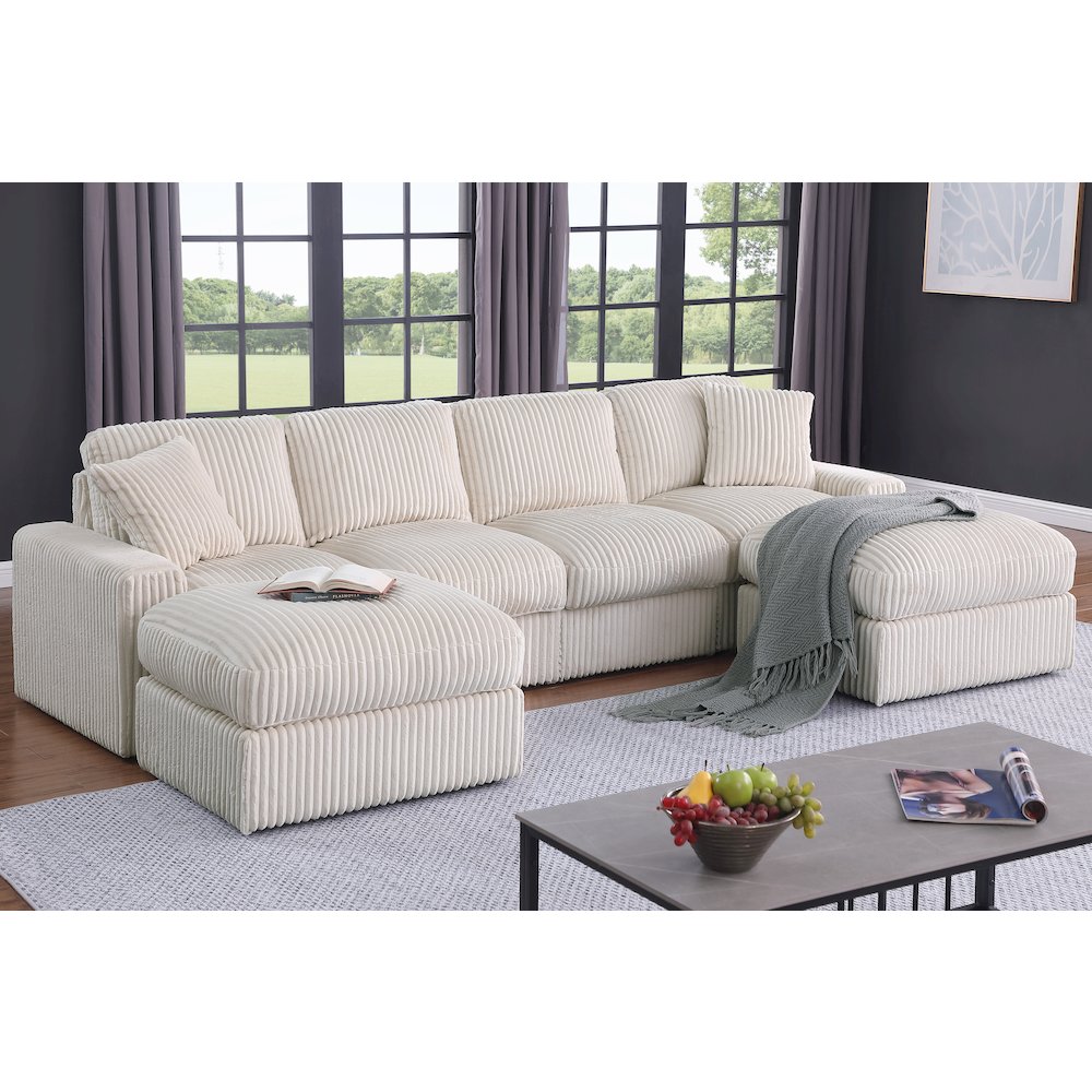 Tolzmann Sectional Sofa With 2 Ottomans - Polyester Beige. Picture 1