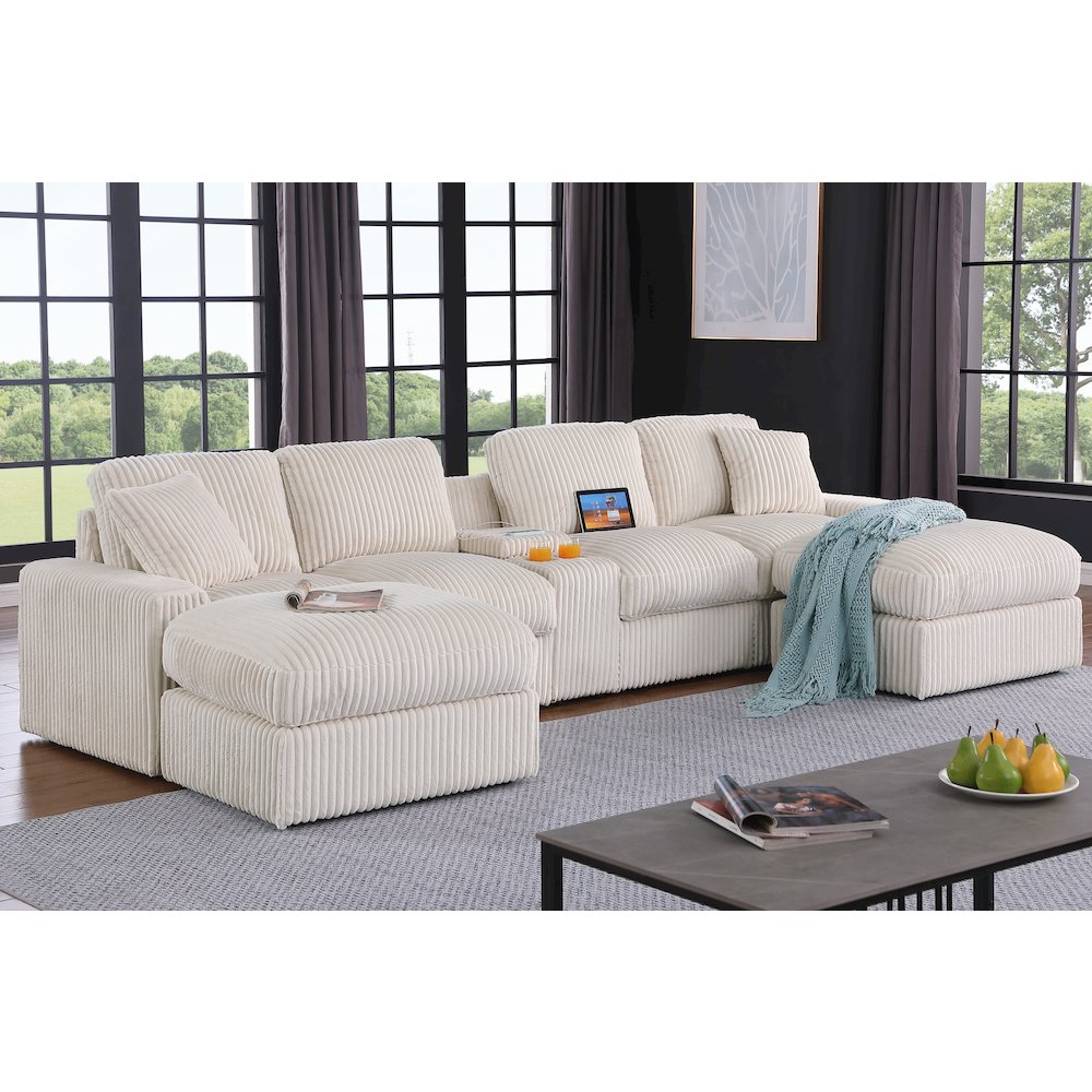 Bonaira Modular Sectional With Cupholder Console - Beige Polyester. Picture 1