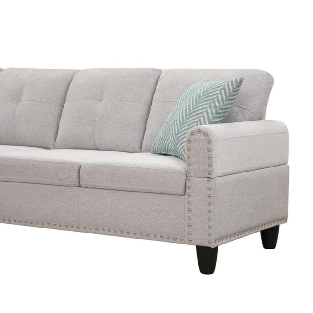 Light Gray Sectional Couch for Living Room With Ottoman, Pillows, Cup Holder. Picture 7