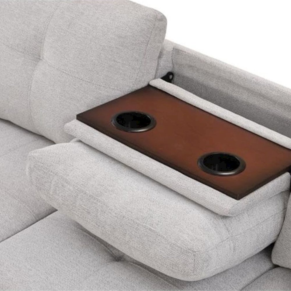 Light Gray Sectional Couch for Living Room With Ottoman, Pillows, Cup Holder. Picture 8