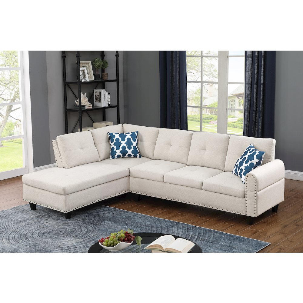 Devion Furniture Polyester Fabric Sectional Sofa with Ottoman-Beige. Picture 2
