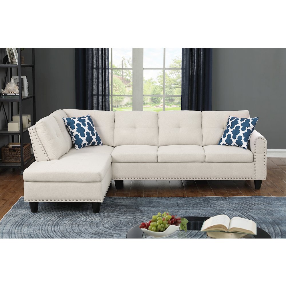 Devion Furniture Polyester Fabric Sectional Sofa with Ottoman-Beige. Picture 6