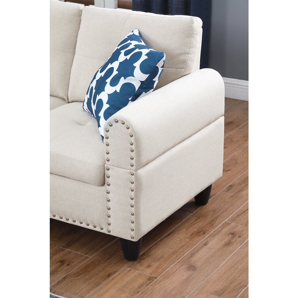 Devion Furniture Polyester Fabric Sectional Sofa with Ottoman-Beige. Picture 16