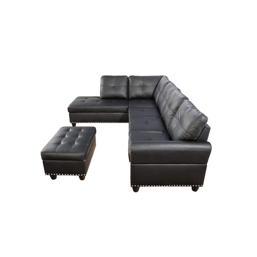 Devion Furniture Faux Leather Sectional Sofa with Ottoman-Black. Picture 1