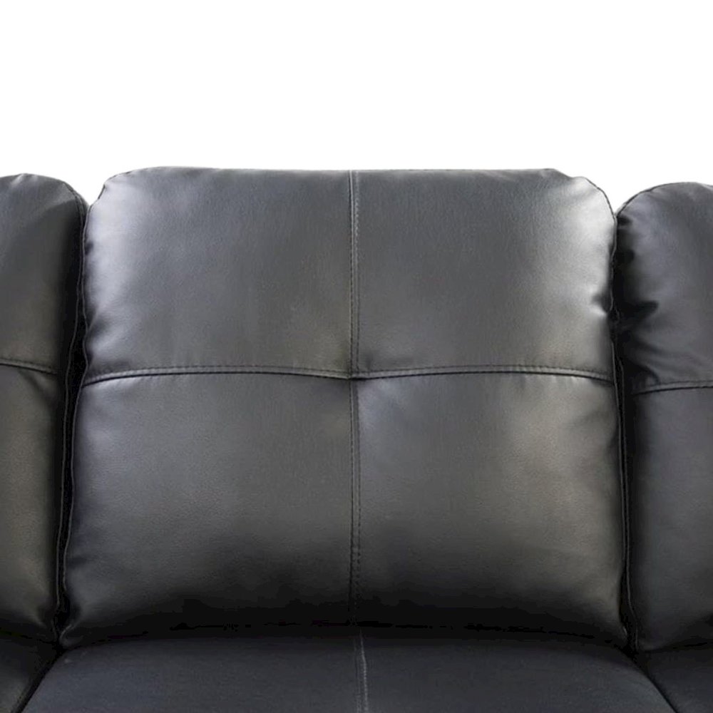Black Faux Leather L Shaped Couch With Ottoman, Tufted Sectional Sofa. Picture 5