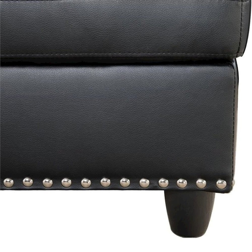 Black Faux Leather L Shaped Couch With Ottoman, Tufted Sectional Sofa. Picture 6