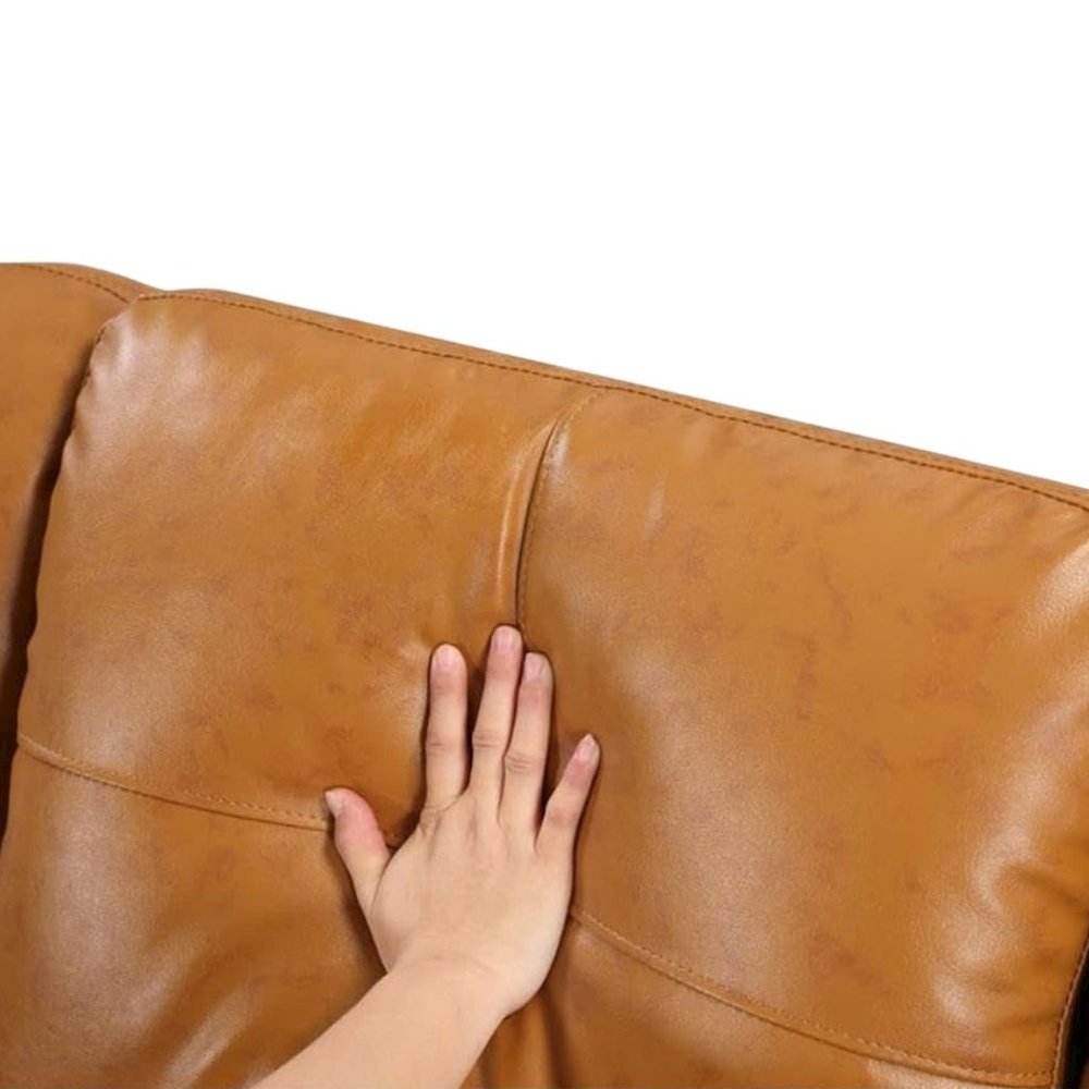 Brown Faux Leather L Shaped Couch With Ottoman, Tufted Sectional Sofa. Picture 7