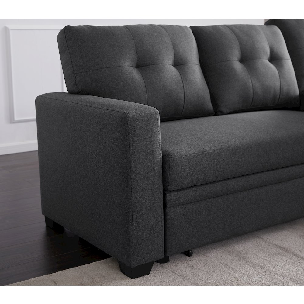 Devion Furniture Polyester Fabric Reversible Sleeper Sectional Sofa-Dark Gray. Picture 5