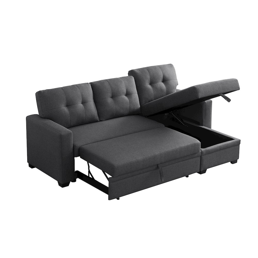 Devion Furniture Polyester Fabric Reversible Sleeper Sectional Sofa-Dark Gray. Picture 1