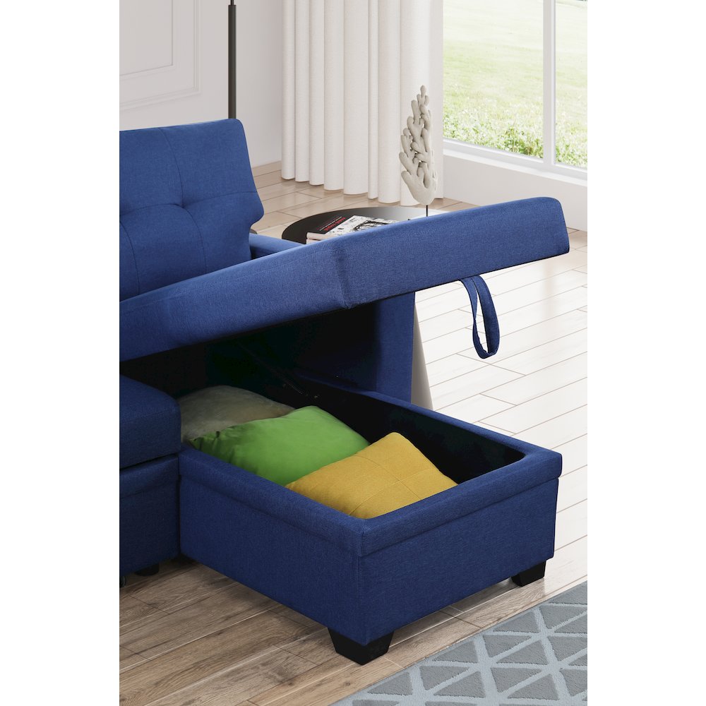 Devion Furniture Polyester Fabric Reversible Sleeper Sectional Sofa-Blue. Picture 6