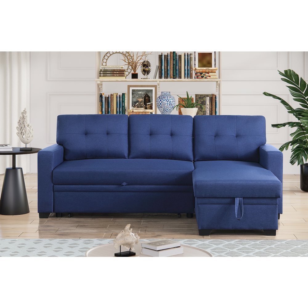 Devion Furniture Polyester Fabric Reversible Sleeper Sectional Sofa-Blue. Picture 7