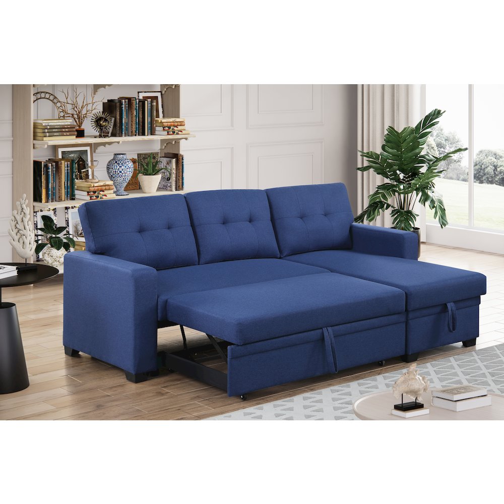 Devion Furniture Polyester Fabric Reversible Sleeper Sectional Sofa-Blue. Picture 9