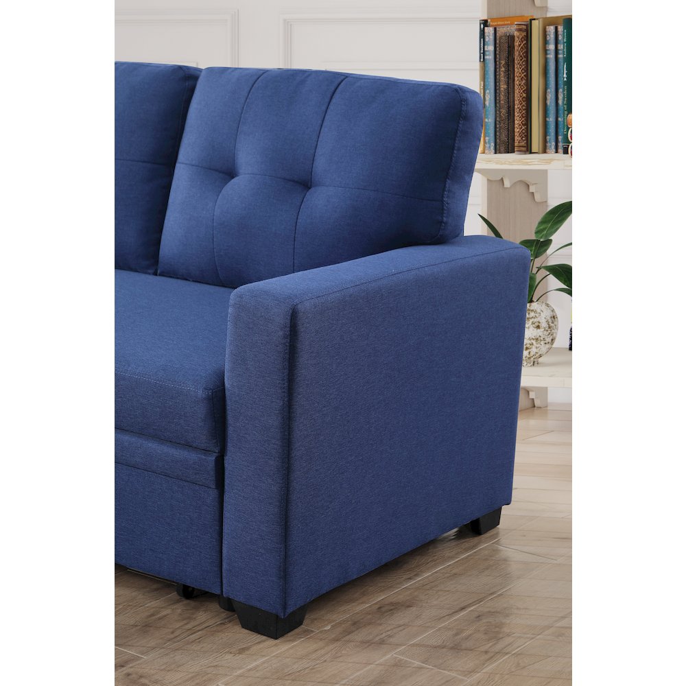 Devion Furniture Polyester Fabric Reversible Sleeper Sectional Sofa-Blue. Picture 10