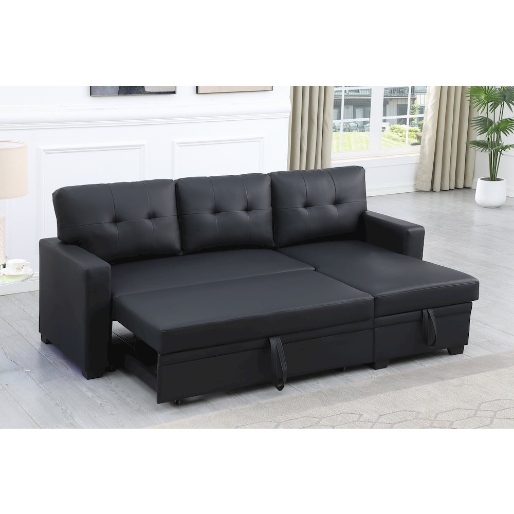 Devion Furniture Faux Leather Reversible Sleeper Sectional Sofa-Black. Picture 5