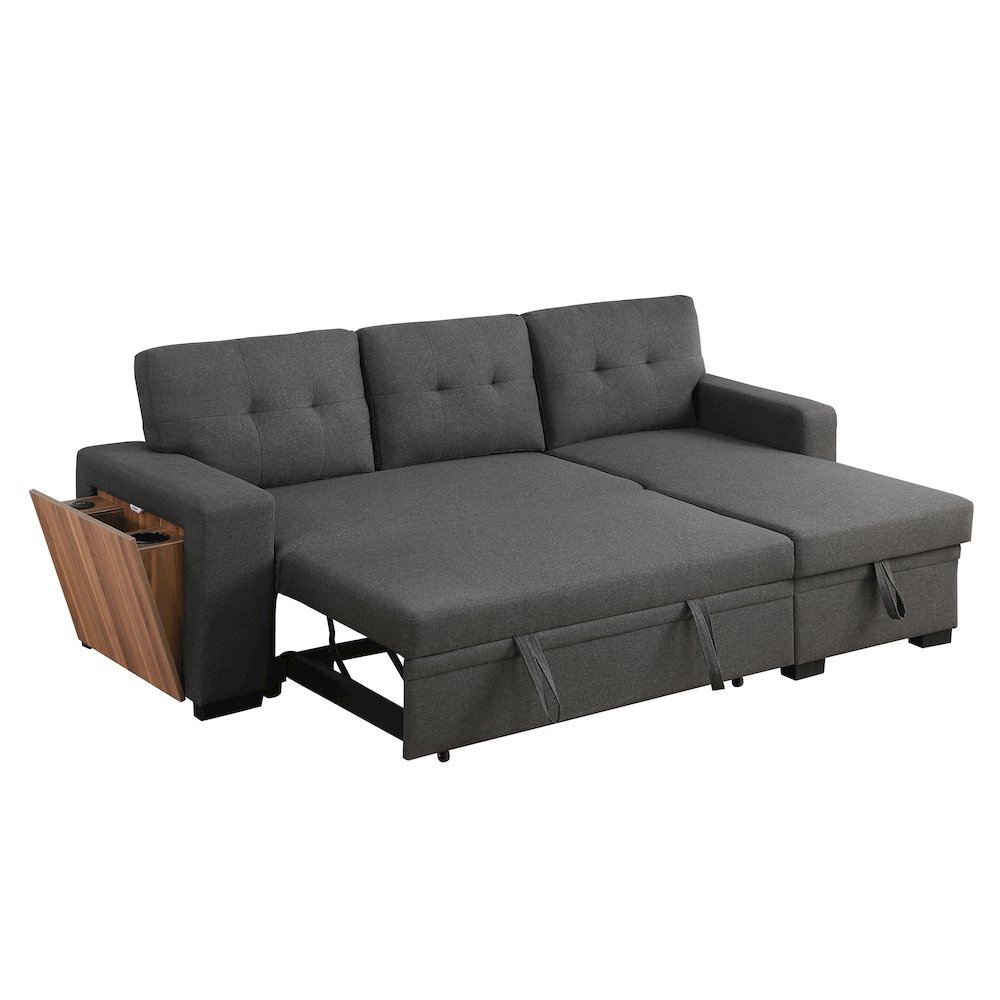 Fabric Reversible Modern Side Compartment Sleeper Sectional Sofa Bed-Dark Gray. Picture 12