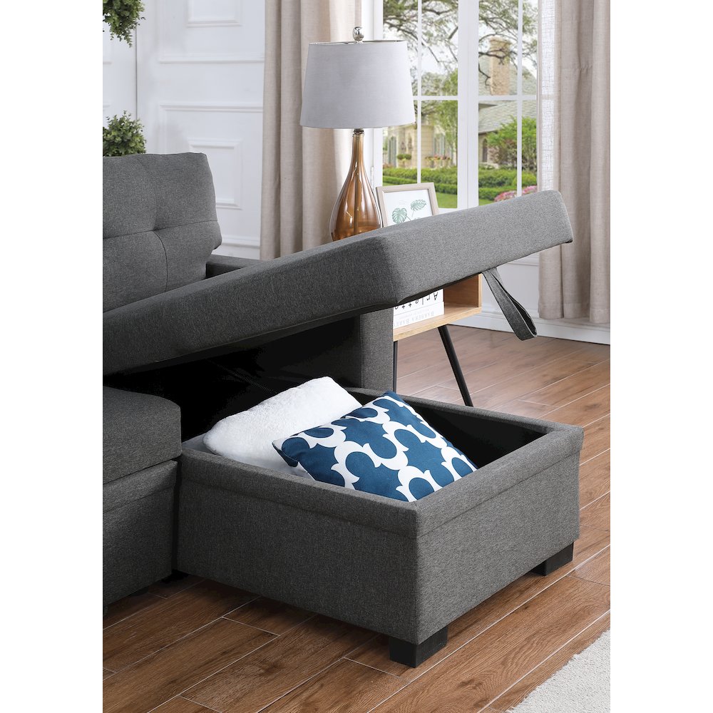 Fabric Reversible Modern Side Compartment Sleeper Sectional Sofa Bed-Dark Gray. Picture 18