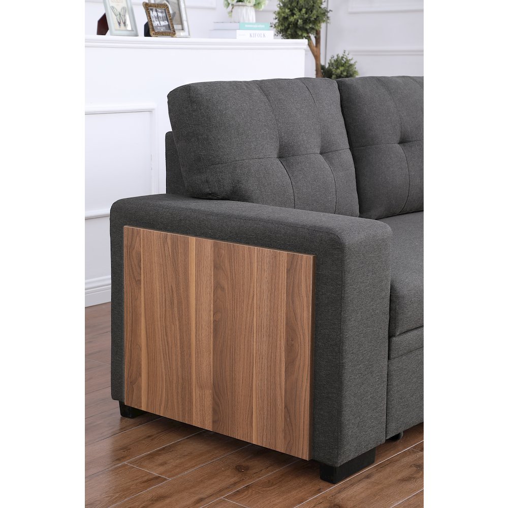 Fabric Reversible Modern Side Compartment Sleeper Sectional Sofa Bed-Dark Gray. Picture 19