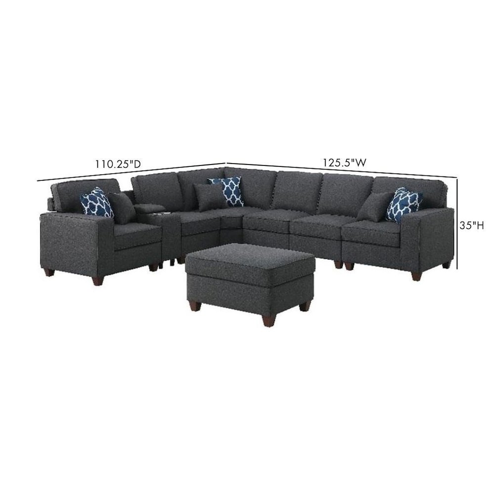 Dark Gray Sectional Couch With Ottoman, 8-Piece L Shaped Sofa. Picture 9