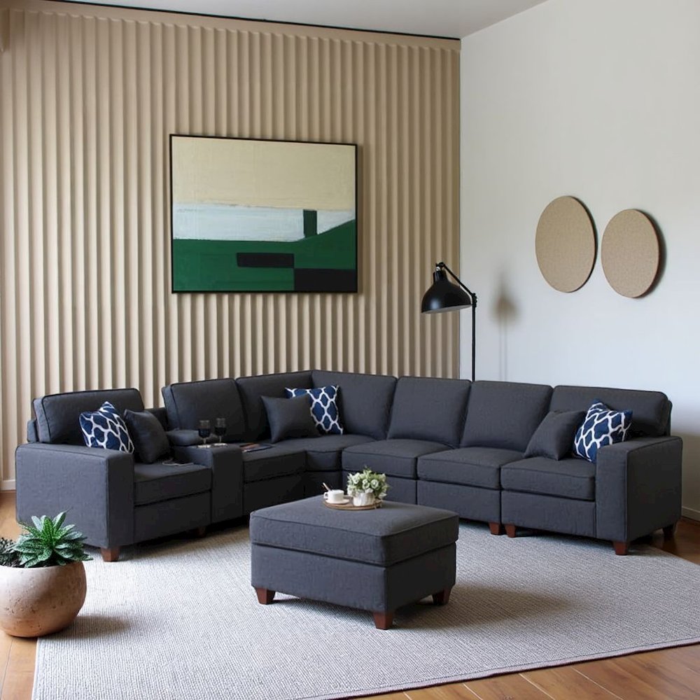 Dark Gray Sectional Couch With Ottoman, 8-Piece L Shaped Sofa. Picture 3